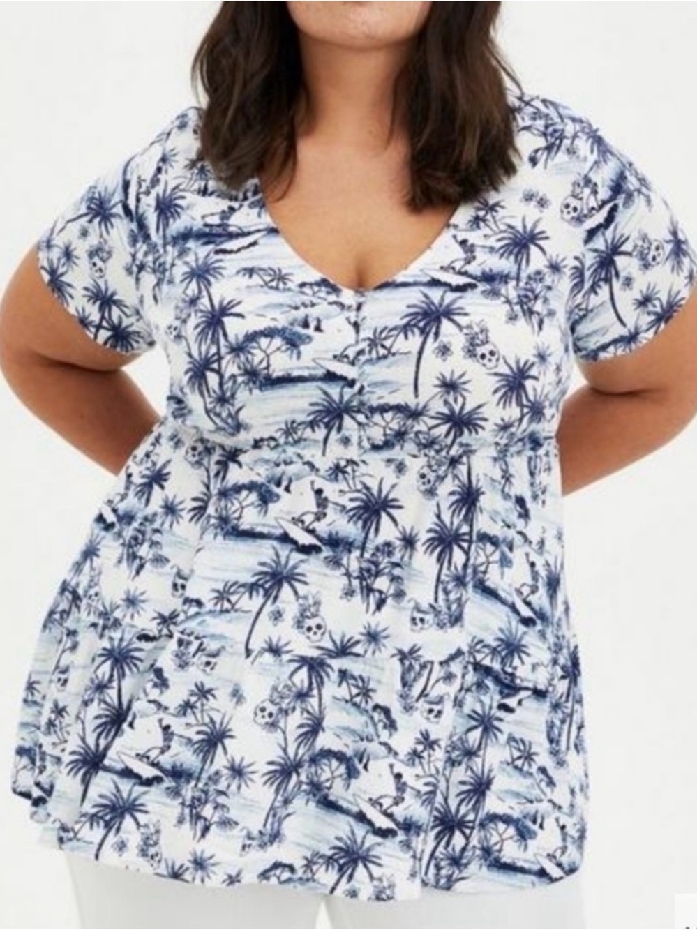 Torrid Tropical Skull Babydoll Flutter Sleeve Tunic Top, 2X